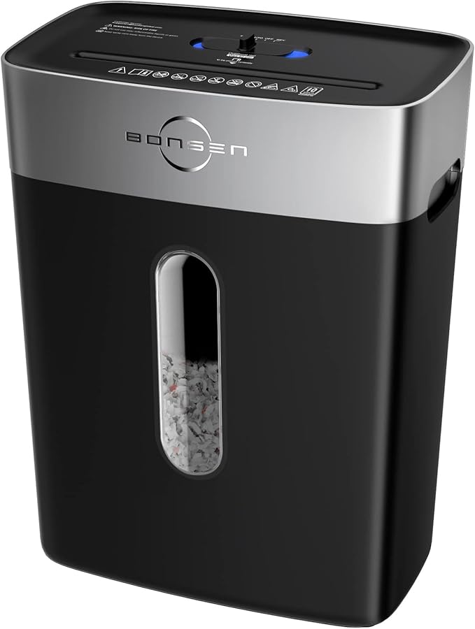 BONSEN Paper Shredder for Home Office, 4 Gallons Bin, 10-Sheet Cross-Cut Shredder, P-4 High Security Level, Quiet Credit Card Shredder with Jam Proof System (S3201)