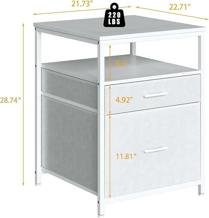 Mini Fridge Stand with 3 Storage, Mini Fridge Cabinet, Beverage Fridge Table, Heavy Duty 21.3" L* 22.7" W Tabletop, for Dorm, Apartment,Office, Bedroom White HB01BXW