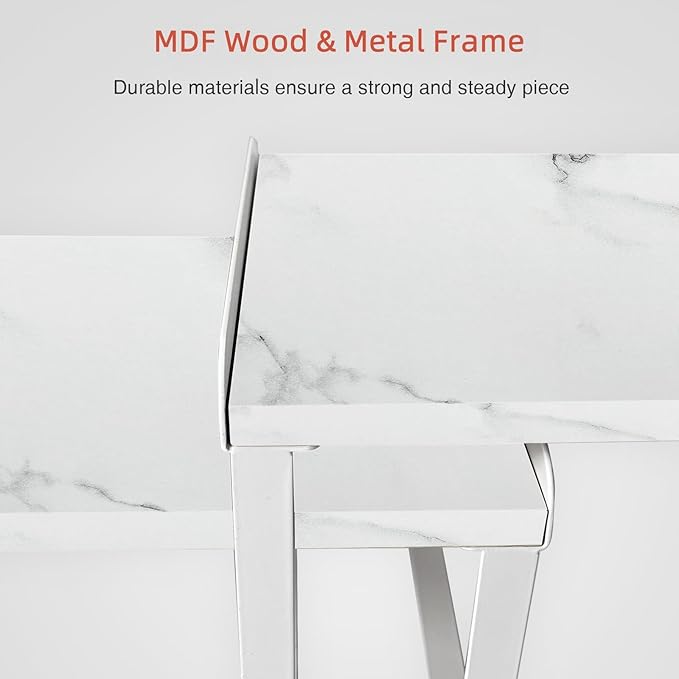 White Marble Kitchen Counter Shelf Organizer, Modern Dish Plate Organizer for Cabinet Space Saver, Small Wood Stackable 2 Tier Office Desktop Shelf Risers for Books Monitor - Set of 4