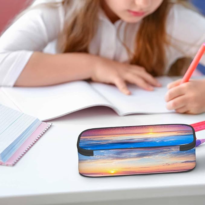 Sunrise Seascape Pencil Holder Bag Cloudy Sun Sparkling Sea Beautiful Pencil Case College Office School for Teens Boy Girl