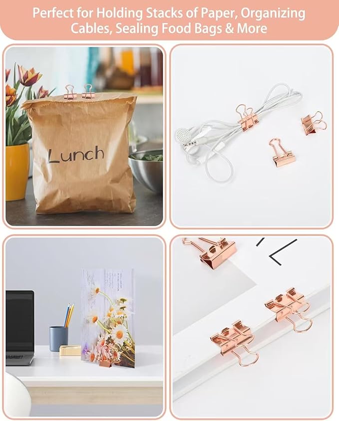 Konilaomu Small Clips Binder Clips 0.75 inch, Small Paper Clips for Office (48 Pcs) (Rose Gold)