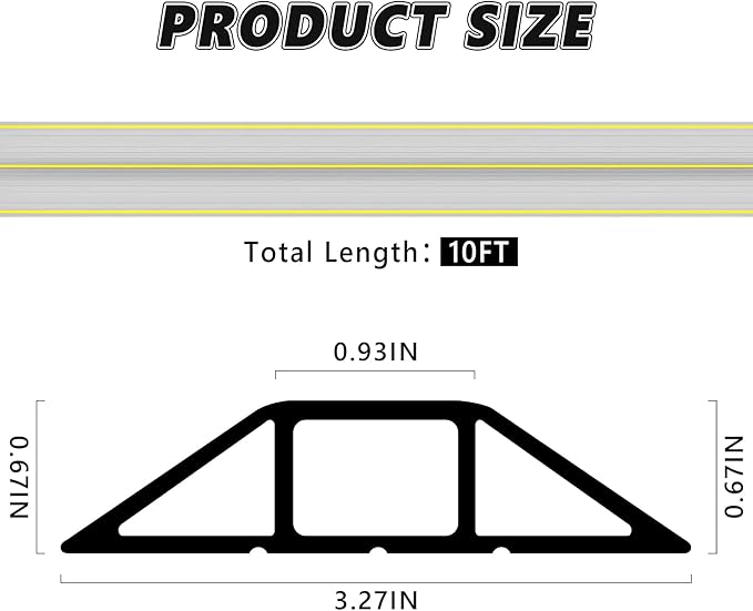 10Ft Cord Covers for Wires on Floor, 3-Channel Floor Cord Cover with Anti-Slip Base & Yellow Warning Strips, Extension Cord Covers for Floor, Ideal for Home, Office, Outdoor Use