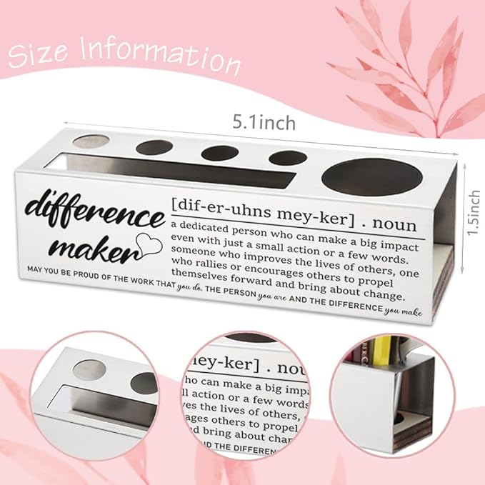 Difference Maker Gift for Coworker, Office Desk Organizer with Inspirational Quote, Thoughtful Recognition Gift for Boss, Mentor, Team Leader, Metal Pencil Holder YCP79