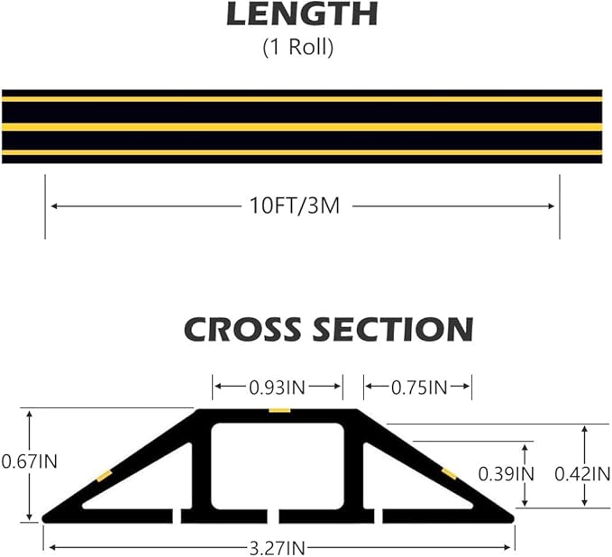 10Ft Cord Covers for Wires on Floor, 3-Channel Floor Cord Cover with Anti-Slip Base & Yellow Warning Strips, Extension Cord Covers for Floor, Ideal for Home, Office, Outdoor Use