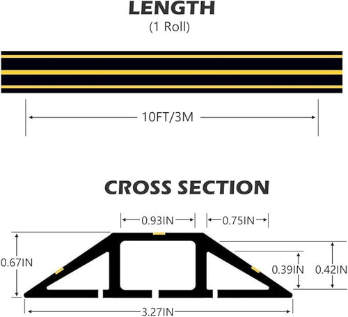 10Ft Cord Covers for Wires on Floor, 3-Channel Floor Cord Cover with Anti-Slip Base & Yellow Warning Strips, Extension Cord Covers for Floor, Ideal for Home, Office, Outdoor Use