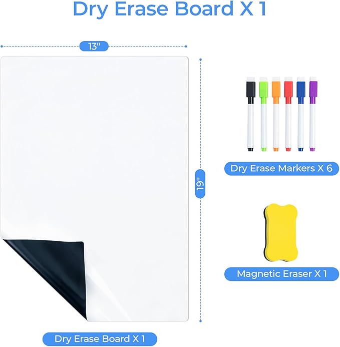 M&G Magnetic Dry Erase Board for Fridge, 19”x 13” Fridge Whiteboard for Kitchen, Refrigerator White Board Set with 6 Markers and Eraser, to Do List, Family Schedule Planning Board