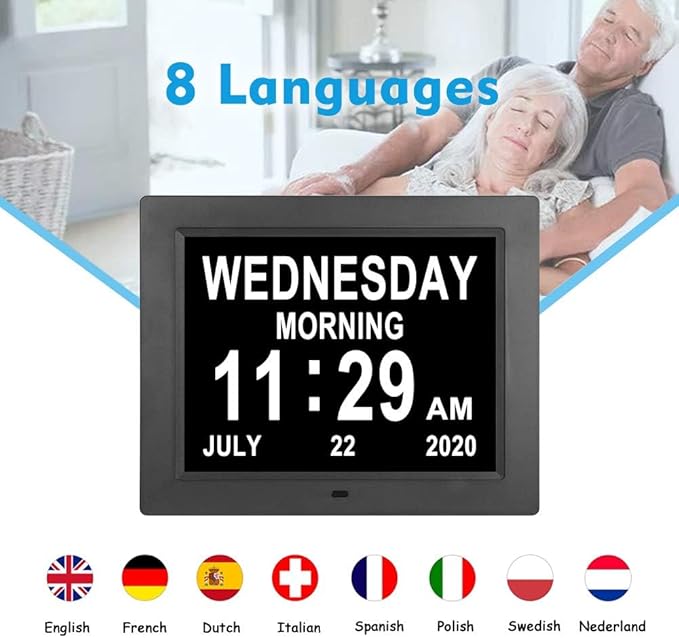 Extra Large Day Date Time Digital Day of Week Clock 8 Alarm Option for Seniors Elderly with Impaired Vision Memory Loss Demenita Clocks