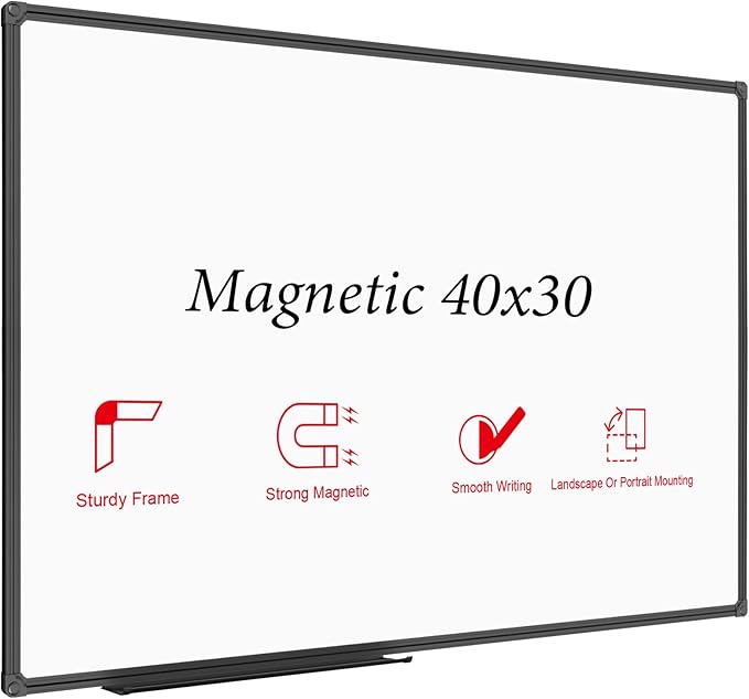 JILoffice Magnetic Whiteboard/White Board, Dry Erase Board 40 x 30 Inch, Black Aluminum Frame Wall Mounted Board for Office Home and School