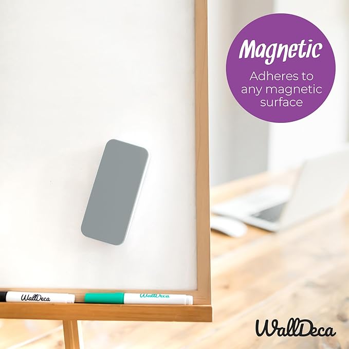 WallDeca Dry Eraser, Felt Bottom Surface Whiteboard Cleaner, Dry Wipe Board Eraser, Magnetic Tool for Dry Erase Board, Works on All Whiteboard Surfaces, Glass Board and Presentation Surfaces (Grey)