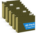 Extra Capacity Hanging File Folders, RAZCC 60 Pack Letter Size Reinforced Hanging Folders with Heavy Duty 2 Inch Expansion for Bulky Files, Filing Cabinet, Adjustable Tabs, Green