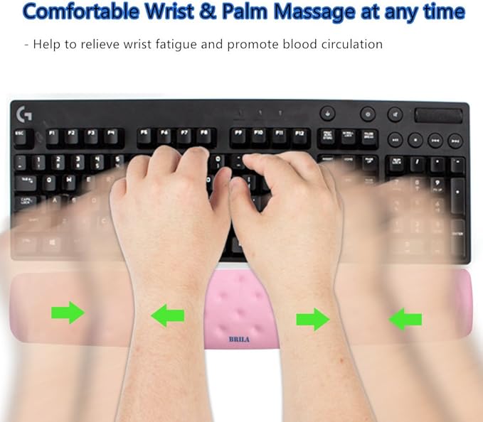 BRILA Ergonomic Memory Foam Keyboard Wrist Rest Support Pad Cushion for Computer, Laptop, Office Work, PC Gaming - Massage Holes Design - Cozy Typing Wrist Pain Relief (Pink)