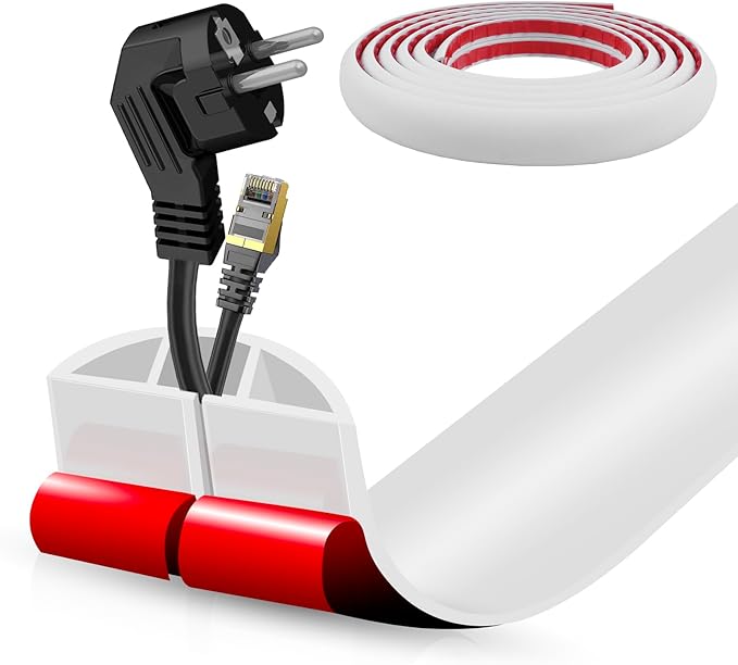 Floor Cord Cover Self Adhesive Cord Hider,10FT Cable Management, Extension Strip Protector for Wires, Prevent Cable Trips for Offices, Gyms, Exhibitions Cavity:0.51"(W) x 0.3"(H) White