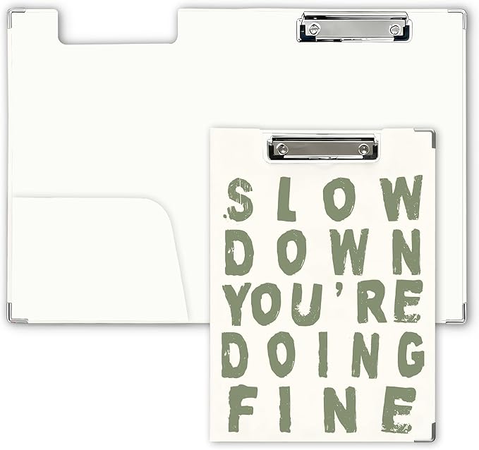 FTKBGHY Sage Green Inspirational Clipboard with Storage, Slow Down You're Doing Fine Motivational Metal Clipboard for Nurses Teachers Students School Office Desk Accessories, 12.4x9.25 Inch