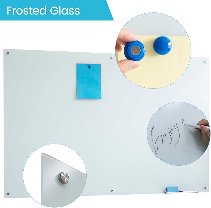 Magnetic Glass Dry Erase WhiteBoard 72"x48", Frosted Surface Glass White Board Wall Mounted for Office School Home