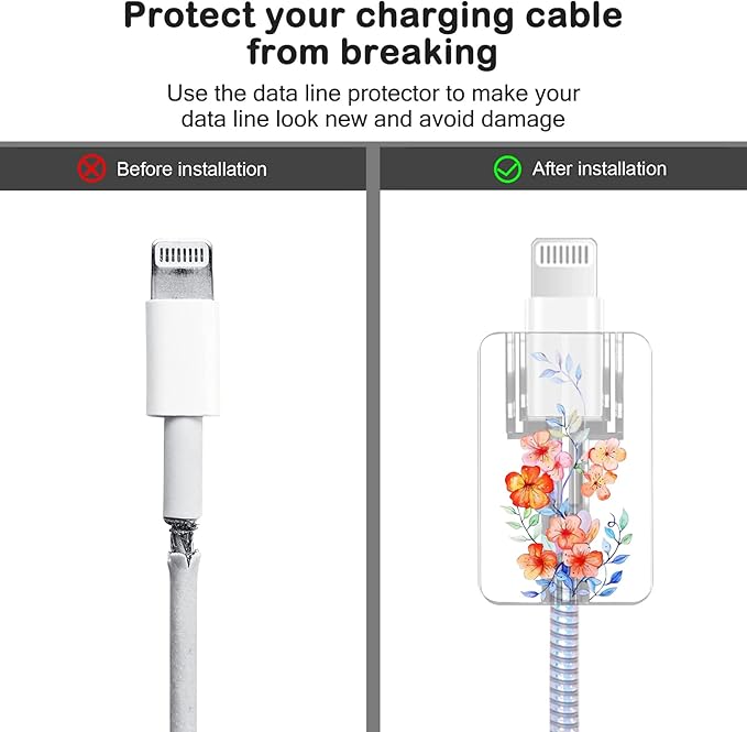 Cute Flowers Protectors Lightning Cable Protector Cover for iPhone Charger,Pink Cherry Blossoms Pattern,Data Cable Type-c Charger Data Line Earphone Wire Saver for iPhone X 13 12 11 14 Pro Max