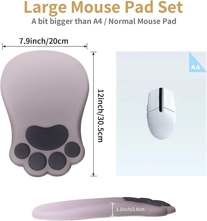L-SPOUTTO Ergonomic Mouse Pad with Wrist Rest,Cute Cat Paw Mousepad Wrist Support,Comfortable Massage Design Computer Pain Relief Mouse Pad with Non-Slip PU Base for Desk Laptop Gaming,Gradual Brown