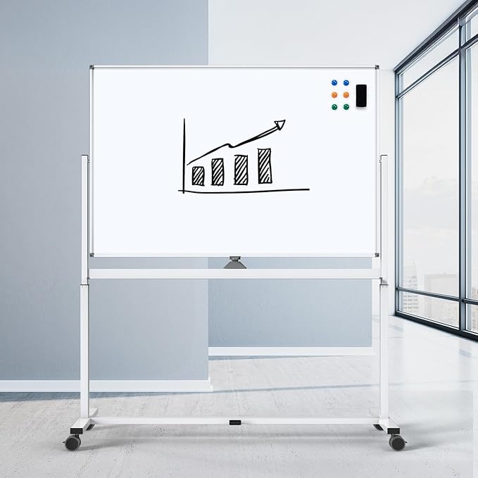 Large Dry-Erase Rolling Magnetic Whiteboard - TSJ OFFICE 48 x 32 Inches Dry Erase Board with Stand Height Adjust Double Sides Mobile White Board Easel on Wheels Office, Home & Classroom