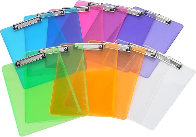 Dovesail 12 Pack Plastic Clipboards A4 Letter Size, 12.5" x 9" Multi Color Clipboards Bulk, Hangable Clip Boards with Low Profile Metal Clip,Office Supplies Classroom