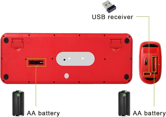 FOPETT Wireless Keyboard and Mouse Combo, 104 Keys Full-Sized 2.4 GHz Round Keycap Colorful Keyboards, USB Receiver Plug and Play, for Windows, Mac, PC, Laptop, Desktop (Black Red)