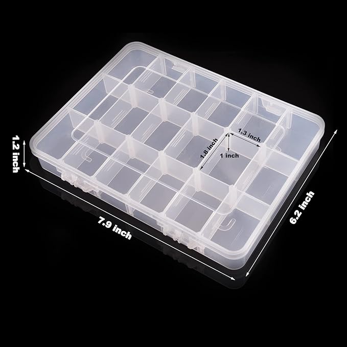18 Grids Plastic Organizer Box with Dividers, Clear Compartment Container Storage for Beads Crafts Jewelry Fishing Tackles, Size 7.9 x 6.2 x 1.2 in