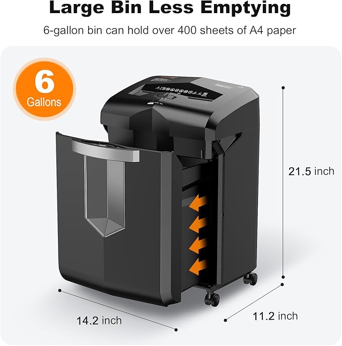 Bonsaii 16-Sheet Micro-Cut Paper Shredder 60-Minute Heavy Duty Office Use with 6-Gallon Bin P-4 Security for CD Credit Card and Staples