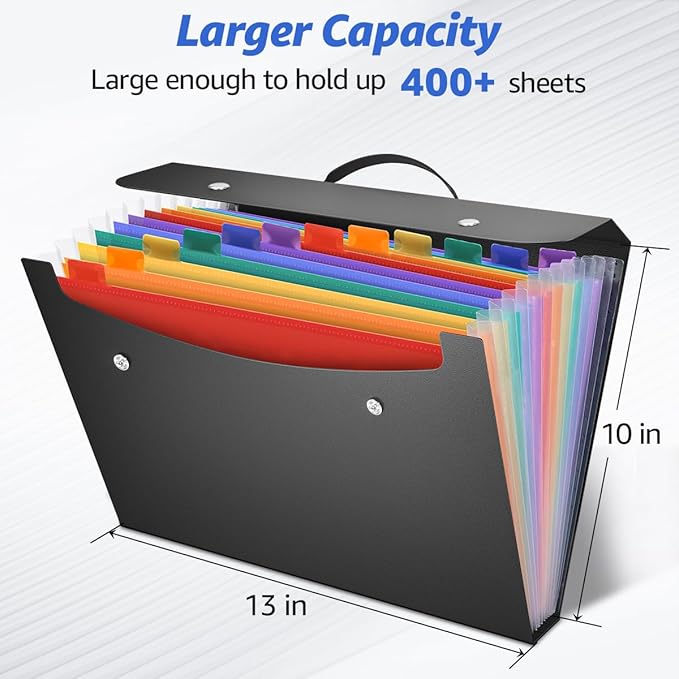 Expanding File Folder with Handle,13 Pockets Accordion File Organizer,Filing Box for Paper,Bills,Receipts,Taxes Organized,Letter/A4 Size Documents Holder for School,Office,Business Trip