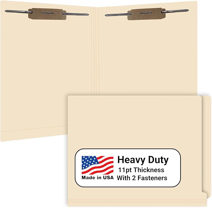 End Tab File Folders for Patient Charts, Doctor Stuff, 11pt Manila Dual Fasteners Positions 1&3 Letter Size USA Made Box of 50