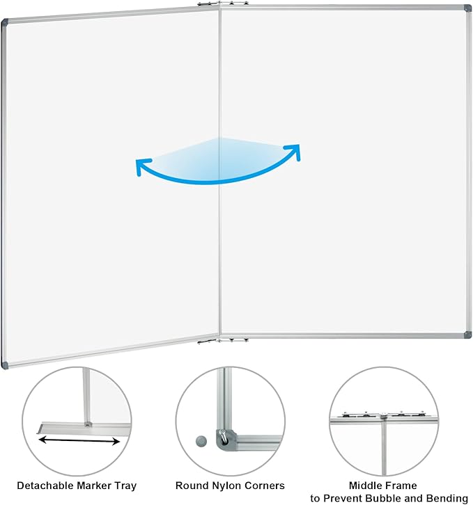 Lockways Large Magnetic 60" x 40" Dry Erase Board, Foldable Wall Mounted Whiteboard| White Board with Pen Tray for Business,Team,Home Office,Home Education