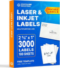 2 5/8" X 1" Matte White Printable Labels for Inkjet and Laser Printers - 100 Sheets, 3000 Total Custom Stickers for Address Labels, Mailing, Barcodes - Spartan Industrial Template R007