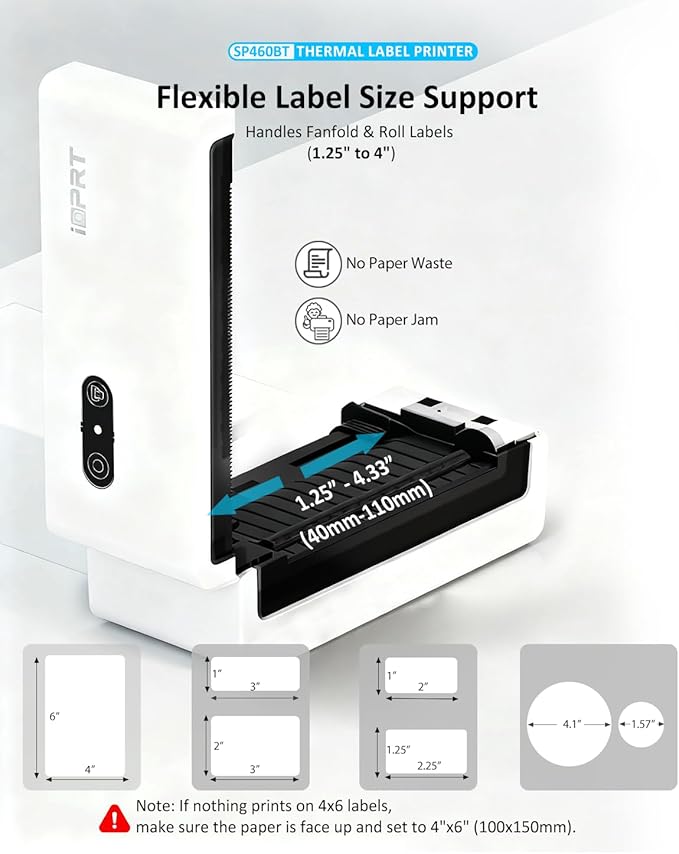 iDPRT Bluetooth Thermal Shipping Label Printer, 4x6 Wireless High-Speed Label Maker for Small Business, Compatible with Android, iPhone, Windows & Mac for Amazon, Ebay, Shopify, USPS, SP460BT