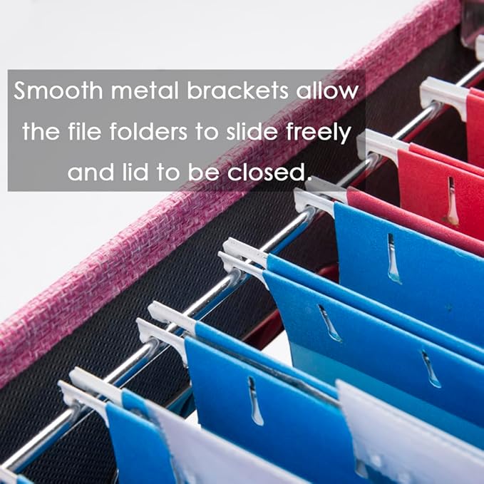 PRANDOM File Organizer Box - Set of 1 Collapsible Decorative Linen Filing Storage Hanging File Folders with Lids Office Cabinet Letter/Legal Pink (17x14x11.2 inch)