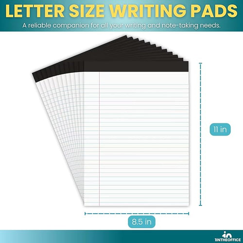 1InTheOffice Note Pads 8.5 x 11, Wide-Ruled Letter Size Writing Pads, White 50 Sheets per Notepads, 12 Pack