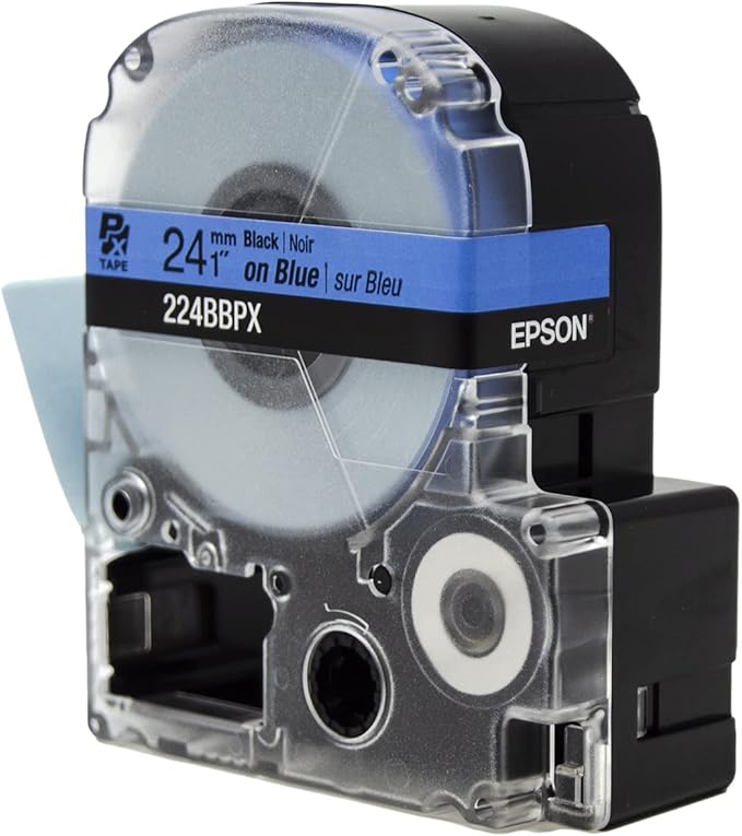 Epson LABELWORKS 224BBPX Genuine PET (Polyester) Tape Cartridge - Black on Blue Label Maker Tape - 1" (24MM) Wide, 30'