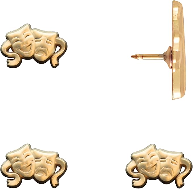 Comedy and Tragedy Masks Push Pins - Gold Theater Mask Map Pins for Cork Boards, Maps, or Lapel Use - Designed in USA - Set of 4