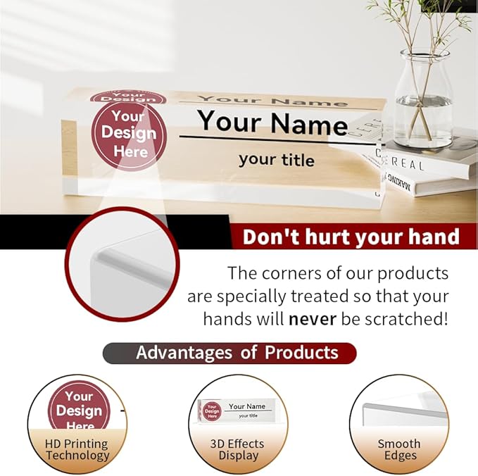 Desk Name Plate Personalized, Custom Name Plates for Desks, Office Desk Decor, Make Your Own Nameplate with Logo, Name Plates for Desks, Personalized Office Gift for Coworkers (Logo) 731