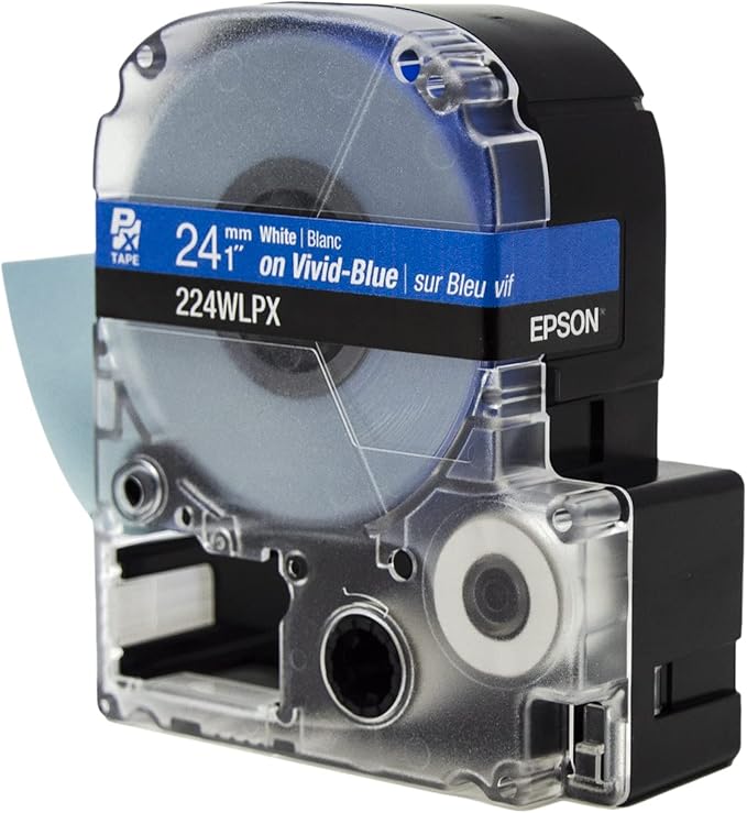 Epson LABELWORKS 224WLPX Genuine PET (Polyester) Tape Cartridge - White on Blue Label Maker Tape - 1" (24MM) Wide, 30'