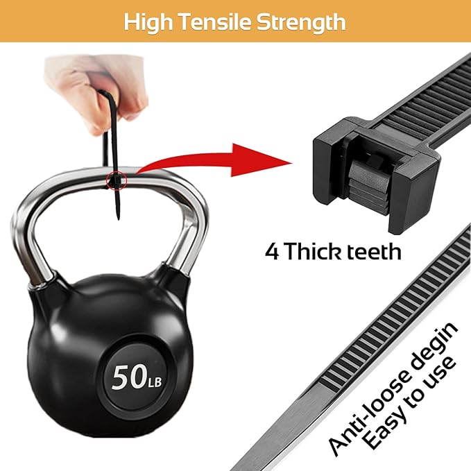 5000pcs 8Inch Black Cable Tie,Nylon Zip Ties,Industrial Grade,50 Pounds Tensile Strength,UV Resistant,Heavy Duty,for Home,Garden Trellis,Office,Garage and Workshop