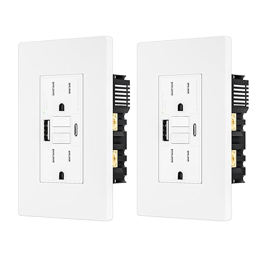 2PACK - 15AMP GFCI Outlet with USB-A & USB- C Ports, Self-Test GFCI Electrical Outlet Combination with USB, LED Indicator, Tamper Resistant, Screwless Wall Plate Include, ETL Listed, White