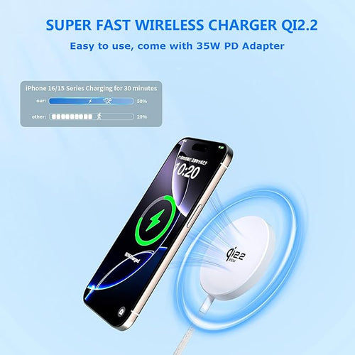 25W Magnetic Wireless Charger for iPhone 17 16 Fast Charging[Apple MFi Certified]6FT Qi2.2 Certified 35W USB-C Adapter Mag Safe Fast Charging Pad for iPhone 17 Pro Max/17 Pro/16/15/14,Mag-Safe Charger