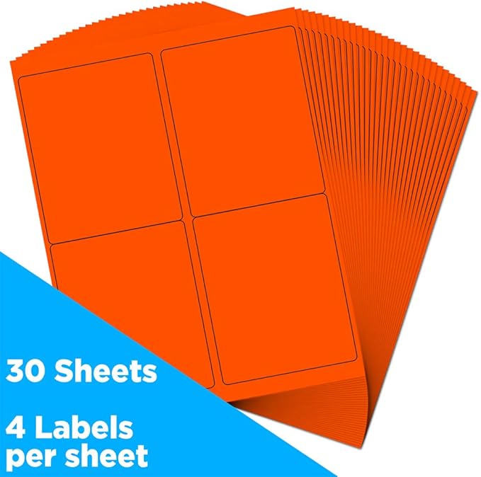 JAM PAPER Shipping Address Labels - 4 x 5 - Quarter Page/Extra Large - Neon Deep Red/Orange - 120/Pack