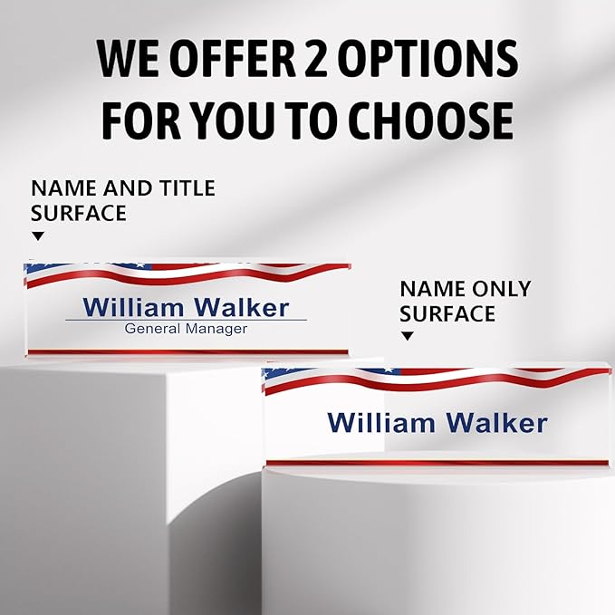 Personalized American Flag Name Plate for Office Desk - Gifts for Boss, Men, Employee Appreciation, Office Decor (US Flag 2)