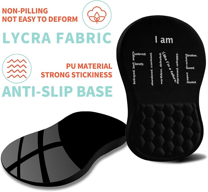 Ergonomic Mouse Pad Wrist Support with Memory Foam Massage Bulge, Carpal Tunnel Pain Relief Mousepad Wrist Rest for Mouse(12x8 inch, I Am Fine)