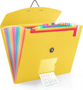 13 Pocket Accordion File Organizer with Elastic Closure, Expanding File Folder for Letter Size A4 Papers, Ideal for Home, Office Supplies, College Essentials - Yellow