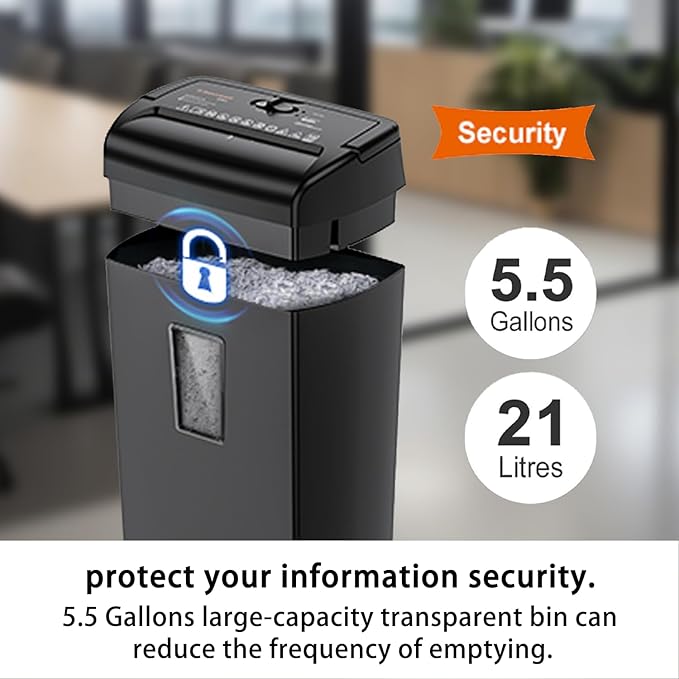 Bonsaii 10-Sheet Cross-Cut Paper Shredder for Home Office, 4-Min Runtime, 5.5-Gallon Bin with Viewing Window & Handle, Shreds Credit Cards, Staples, Quiet, Overheat Protection – Black