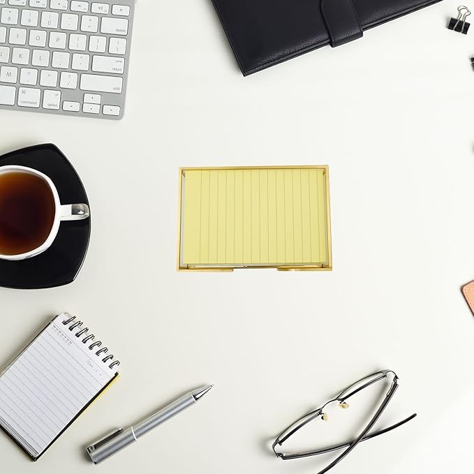 Sticky Note Holder Glass Post It Note Dispenser, 4 x 6 Inch Gold Sticky Note Dispenser, Stylish Post It Holder for Desk Home Office Decor