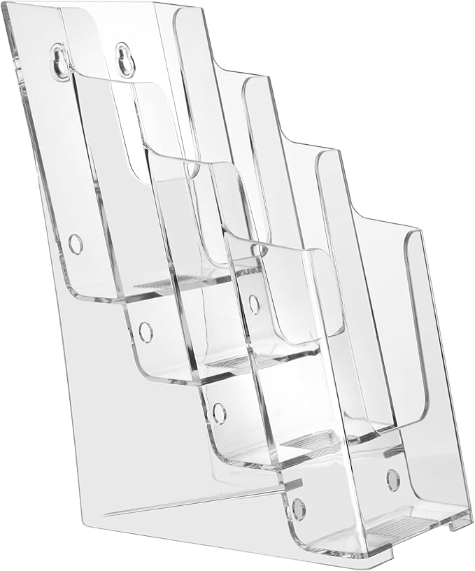 zavekia 3 Pack 4 Tier Acrylic Brochure Holder , 4-Inch Wide Clear Literature Holder Acrylic Pamphlet Holder Brochure Display Stand
