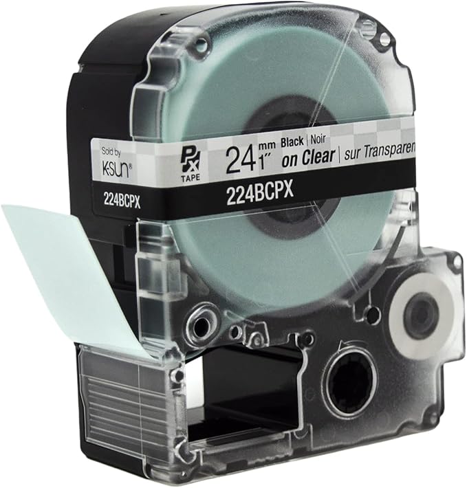 Epson LABELWORKS 224BCPX Genuine PET (Polyester) Tape Cartridge - Black on Clear Label Maker Tape - 1" (24MM) Wide, 30'