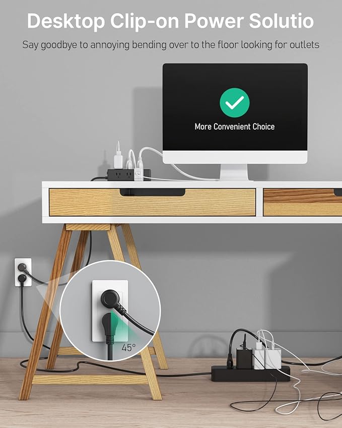 CCCEI Desk Clamp Power Strip with 9 Outlets, Desktop Edge Mount Surge Protector with USB-A and USB-C Ports, Widely Spaced Desk Outlet Fast Charging Station, 4 FT Flat Plug, Fit 1.6 inch Table.