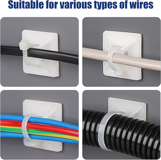 100Pcs Adhesive Zip Tie Mount, 1.1in White Cable Tie Mount, Plastic Zip Tie Mounting Squares, Sturdy Zip Tie Sticky Mounting Pads for Cable Organizer (White, 1.1"-100pcs)