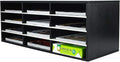 PAG Mail Sorter, Wood Countertop Literature Organizer, Student Mailbox for Classroom, Desktop Bill Paper Organizer for Office Home School, 12 Compartments, Black & White
